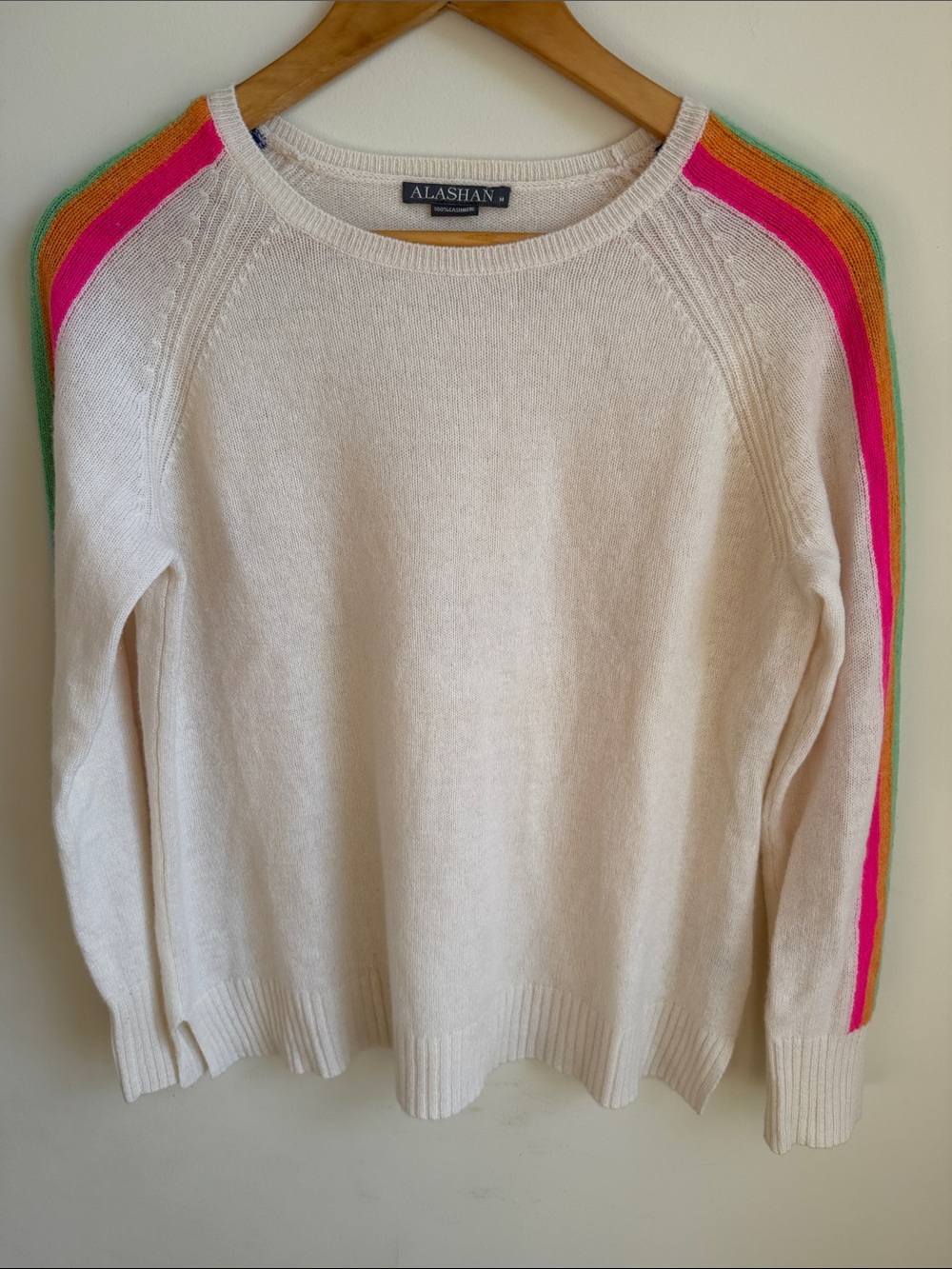 Alashan 100% Cashmere Rainbow Striped Arms Lightweight Sweater Womens M